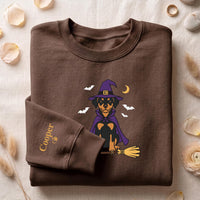 Personalized Halloween Dog Embroidered Sweatshirt, Custom Pet Name Hoodie, Witch Puppy Long Sleeve Shirt, Cute Dog Hoodie, Fur Mama Gift