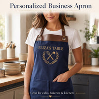 Custom Logo Embroidered Apron, Personalized Business Cooking Apron, Leather Trim Work Uniform, Custom Business Apron, Branded Kitchen Gift
