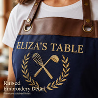 Custom Logo Embroidered Apron, Personalized Business Cooking Apron, Leather Trim Work Uniform, Custom Business Apron, Branded Kitchen Gift
