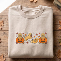 Golden Retriever Embroidered Sweatshirt, Cute Dog Hoodie, Halloween Pumpkin Puppy Shirt, Golden Retriever Crewneck, Gift for Dog Lover