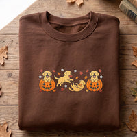 Golden Retriever Embroidered Sweatshirt, Cute Dog Hoodie, Halloween Pumpkin Puppy Shirt, Golden Retriever Crewneck, Gift for Dog Lover