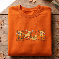 Golden Retriever Embroidered Sweatshirt, Cute Dog Hoodie, Halloween Pumpkin Puppy Shirt, Golden Retriever Crewneck, Gift for Dog Lover