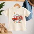 Personalized Fire Truck Birthday Shirt, Custom Name and Age Toddler Tee, Watercolor Fire Engine Top, 2nd Birthday Outfit, Gift for Toddler