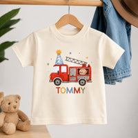 Personalized Fire Truck Birthday Shirt, Custom Name and Age Toddler Tee, Watercolor Fire Engine Top, 2nd Birthday Outfit, Gift for Toddler