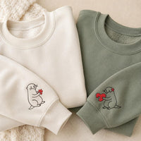 Matching Otter Embroidered Sweatshirt, Puzzle Heart Couple Hoodie, Cute Otter Sleeve Shirt, Anniversary Gift, Valentines Gift for Couple