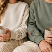 Matching Otter Embroidered Sweatshirt, Puzzle Heart Couple Hoodie, Cute Otter Sleeve Shirt, Anniversary Gift, Valentines Gift for Couple