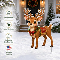 Custom Printed Christmas Reindeer Yard Sign, Cute Holiday Lawn Sign, Festive Deer Cutout, Seasonal Outdoor Decor, Christmas Yard Decor