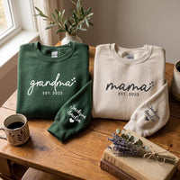 Personalized Mama Grandma Embroidered Sweatshirt, Custom Kids Names Sleeve Hoodie, Est Year Mom Shirt, Mama Sweatshirt, Gift for Mom