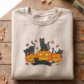 Black Cat Halloween Embroidered Shirt, Pumpkin Kitty Hoodie, Spooky Season Shirt, Holiday Sweatshirt, Fall Gift for Cat Lover
