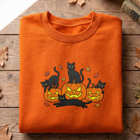 Black Cat Halloween Embroidered Shirt, Pumpkin Kitty Hoodie, Spooky Season Shirt, Holiday Sweatshirt, Fall Gift for Cat Lover