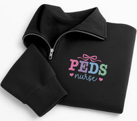 Personalized Peds Nurse Embroidered Quarter Zip Sweatshirt, Custom Pediatric RN Pullover, Hospital Shift Layer, Nurses Week Gift, RN Gift