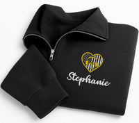 Personalized 911 Dispatcher Embroidered Quarter Zip Sweatshirt, Custom Name Pullover, Thin Gold Line Top, Headset Heart, 911 Operator Gift