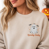 Personalized Halloween Embroidered Sweatshirt, Custom Name Ghost Hoodie, Cute Spooky Shirt, Festive Shirt for Women, Unique Fall Gift