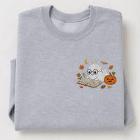 Book Lover Embroidered Sweatshirt, Cute Ghost Reading Hoodie, Halloween Bookish Shirt, Cozy Bookish Hoodie, Fall Gift for Women Readers