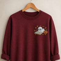 Book Lover Embroidered Sweatshirt, Cute Ghost Reading Hoodie, Halloween Bookish Shirt, Cozy Bookish Hoodie, Fall Gift for Women Readers