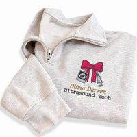 Personalized Ultrasound Tech Embroidered Quarter Zip Sweatshirt, Sonographer Pullover, Imaging Work Top, Hospital Shift Layer, Tech Gift