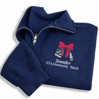 Personalized Ultrasound Tech Embroidered Quarter Zip Sweatshirt, Sonographer Pullover, Imaging Work Top, Hospital Shift Layer, Tech Gift