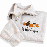 Tis the Season Football Embroidered Quarter Zip Sweatshirt, Fall Football Pullover Sweater, Pumpkin Spice Game Day Outfit, Festive Gift