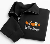 Tis the Season Football Embroidered Quarter Zip Sweatshirt, Fall Football Pullover Sweater, Pumpkin Spice Game Day Outfit, Festive Gift
