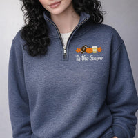 Tis the Season Football Embroidered Quarter Zip Sweatshirt, Fall Football Pullover Sweater, Pumpkin Spice Game Day Outfit, Festive Gift