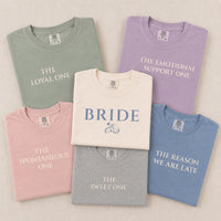Personalized Bride or Bridesmaid Tee, Custom Friend Role Shirt, Bachelorette Top, Bridal Party Outfit, Wedding Gift