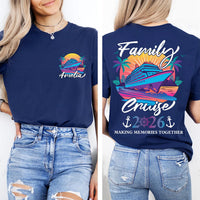 Personalized 2026 Family Cruise T-Shirt: Custom Name, Colorful Tropical Front Back Print