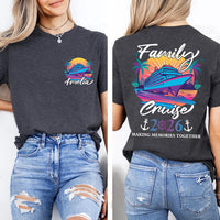 Personalized 2026 Family Cruise T-Shirt: Custom Name, Colorful Tropical Front Back Print