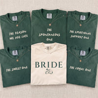 Personalized Bride or Bridesmaid Tee, Custom Friend Role Shirt, Bachelorette Top, Bridal Party Outfit, Wedding Gift