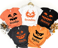 Personalized Halloween Family Shirt, Custom Pumpkin Face Tee, Matching Spooky Group Outfit, Mom Dad Kids Halloween Top, Costume Party Gift