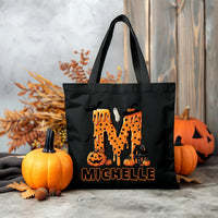 Personalized Halloween Tote Bag, Custom Name Trick or Treat Bag, Kids Candy Canvas Tote, Spooky Initial Bag, Halloween Gift for Kids
