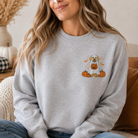 Ghost Puppy Embroidered Sweatshirt, Halloween Pet Hoodie, Cute Spooky Ghost Shirt, Dog Lover Sweatshirt, Cute Halloween Dog Mom Gift
