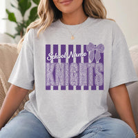 Personalized School Spirit T Shirt, Custom School Name Mascot Tee, Retro Striped Team Shirt, Pep Rally Game Day Outfit, Custom Team Gift