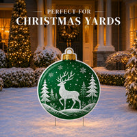 Custom Shaped Christmas Ornament Yard Sign, Green Deer Lawn Sign, Winter Woodland Cutout, Holiday Lawn Display, Christmas Yard Decor