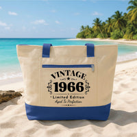 Personalized 1966 Birthday Tote Bag with Zipper, Custom Birth Year Canvas Bag, Vintage Limited Edition Tote, 60th Birthday Gift for Her