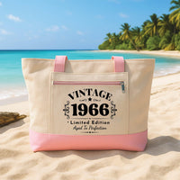 Personalized 1966 Birthday Tote Bag with Zipper, Custom Birth Year Canvas Bag, Vintage Limited Edition Tote, 60th Birthday Gift for Her