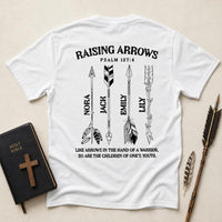 Personalized Raising Arrows Dad Shirt, Custom Kids Names Christian Tee, Psalm 127:4 Big Front Back Print, Father's Day Outfit, Gift for Dad