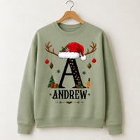 Personalized Christmas Initial Sweatshirt, Custom Name Crewneck, Matching Couples Holiday Shirt, Festive Monogram Top, Christmas Gift