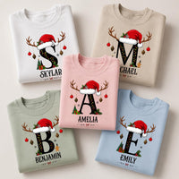 Personalized Christmas Initial Sweatshirt, Custom Name Crewneck, Matching Couples Holiday Shirt, Festive Monogram Top, Christmas Gift