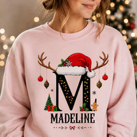 Personalized Christmas Initial Sweatshirt, Custom Name Crewneck, Matching Couples Holiday Shirt, Festive Monogram Top, Christmas Gift