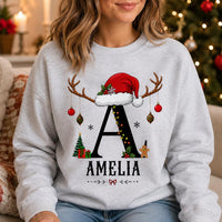 Personalized Christmas Initial Sweatshirt, Custom Name Crewneck, Matching Couples Holiday Shirt, Festive Monogram Top, Christmas Gift