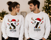 Personalized Christmas Initial Sweatshirt, Custom Name Crewneck, Matching Couples Holiday Shirt, Festive Monogram Top, Christmas Gift