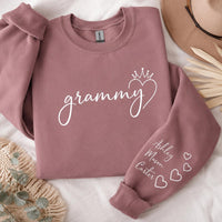 Personalized Grammy Sweatshirt, Custom Grandkids' Names Sleeve Crewneck, Crown Heart Grandma Pullover, Mother's Day Gift, Gift for Grammy