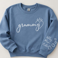 Personalized Grammy Sweatshirt, Custom Grandkids' Names Sleeve Crewneck, Crown Heart Grandma Pullover, Mother's Day Gift, Gift for Grammy