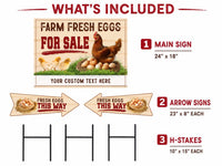 Custom Farm Fresh Eggs Yard Sign, Egg Stand Lawn Sign, 3-Piece Directional Arrow Set, Storefront Yard Display, Business Signage Gift
