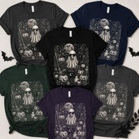 Vintage Halloween Ghost Shirt, Bubble Gum Ghost Graphic Tee, Gothic Witch Cat T-Shirt, Spooky Pumpkin Party Outfit, Halloween Gift