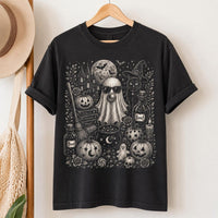 Vintage Halloween Ghost Shirt, Bubble Gum Ghost Graphic Tee, Gothic Witch Cat T-Shirt, Spooky Pumpkin Party Outfit, Halloween Gift