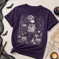 Vintage Halloween Ghost Shirt, Bubble Gum Ghost Graphic Tee, Gothic Witch Cat T-Shirt, Spooky Pumpkin Party Outfit, Halloween Gift