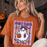 Personalized Spooky Teacher Halloween Shirt, Custom Name Ghost Tee, Cute Purple Classroom Outfit, Fall School Party Top, Teacher Gift