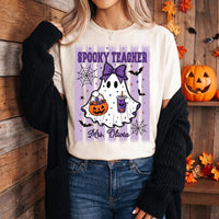 Personalized Spooky Teacher Halloween Shirt, Custom Name Ghost Tee, Cute Purple Classroom Outfit, Fall School Party Top, Teacher Gift