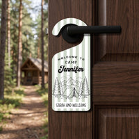 Personalized Camping Door Hanger, Custom Welcome Doorknob Sign, Family Camp Decor, Custom Name Door Sign, Rustic Cabin Housewarming Gift